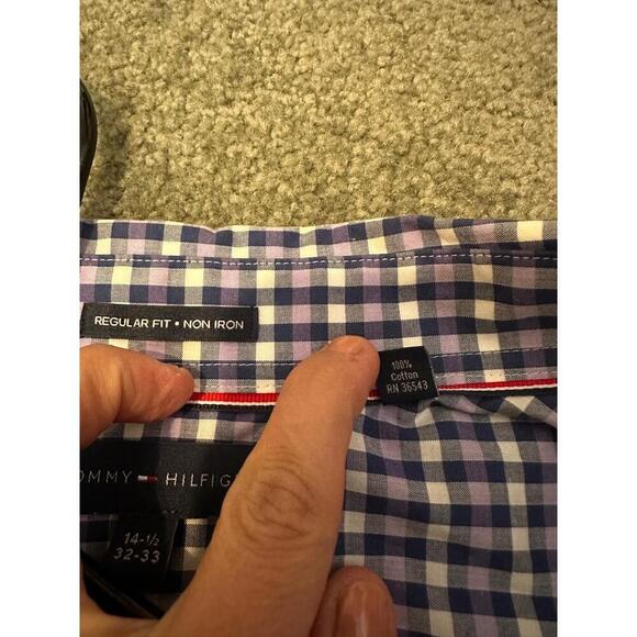 Tommy Hilfiger Blue Checkered Long Sleeve Button-Up Spread Collar Shirt - Picture 3 of 4